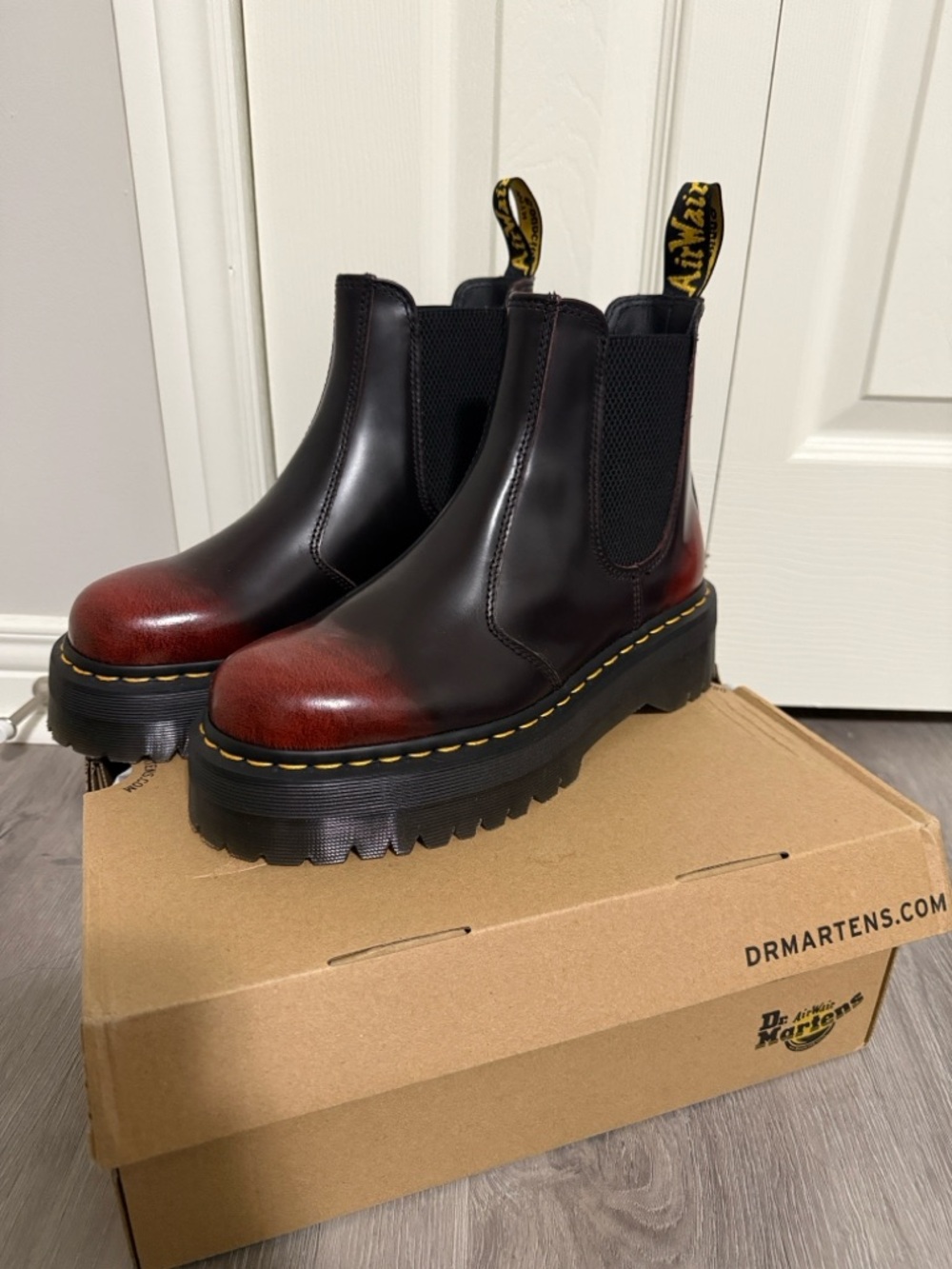 Dr. Martens Chelsea Quad Platform Boots - Cherry Red Arcadia